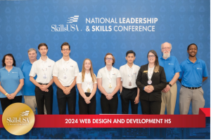 2024 High school champions. Left to right: Technical committee members Tammy Finch and Steve Waddell; Silver medal team: Leah Somerville and Tyler Carnes Christie of Barren County Area Technology Center, Ky.; Gold medal team: Rhys Jordan and Steven Shoen of Meridian Technical Charter High School, Idaho; and Bronze medal team: Alexander Roman and Ethan Deardorff, Dover Area High School, Penn. Technical committee members Mark DuBois and Na’im Salahuddin.